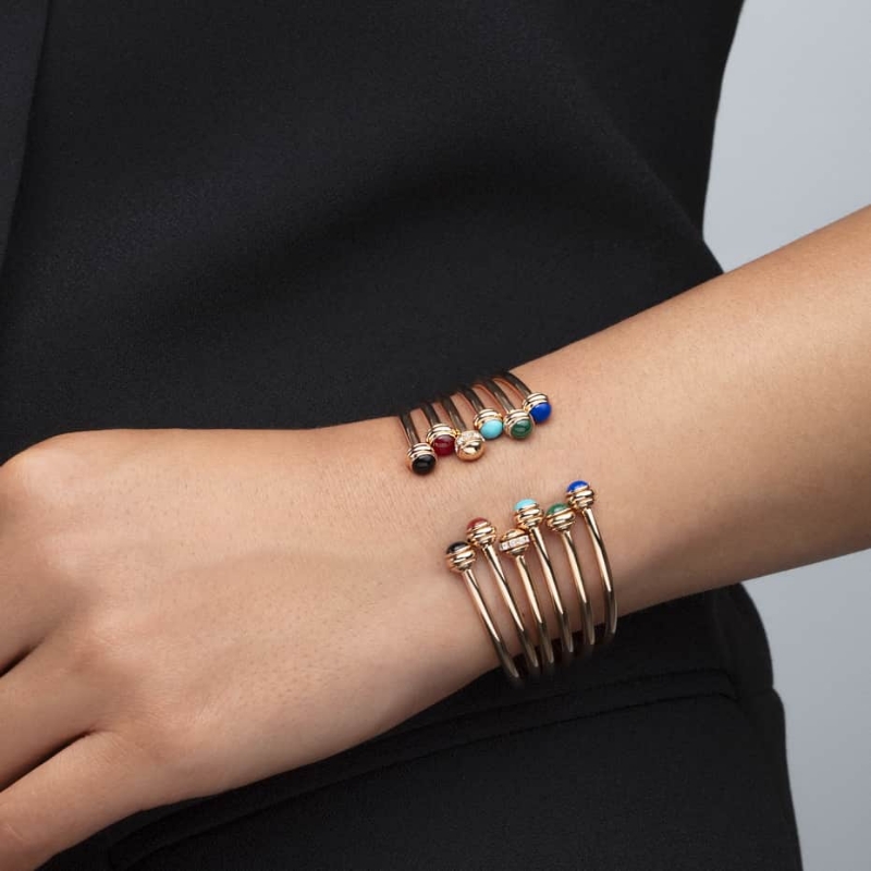 Resim PIAGET Rose Gold Turquoise Cabochons Diamond Open Bangle Bracelet