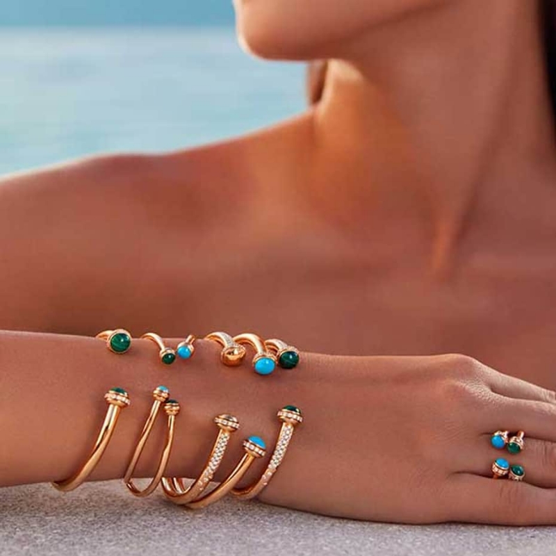 Resim PIAGET Rose Gold Turquoise Cabochons Diamond Open Bangle Bracelet